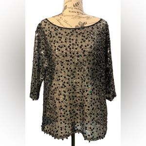 NWOT ALEX MARIE Black Shear Sequin Mesh Blouse🎄